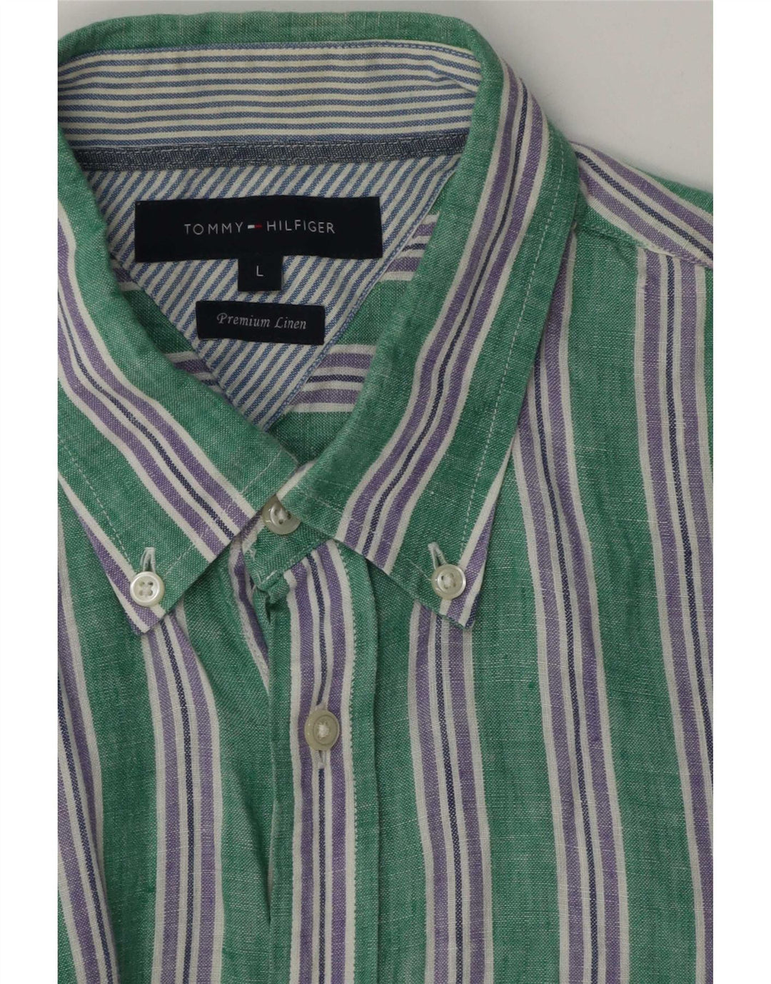 Camisa Tommy Hilfiger Hombre Grande Lino Rayas Verde