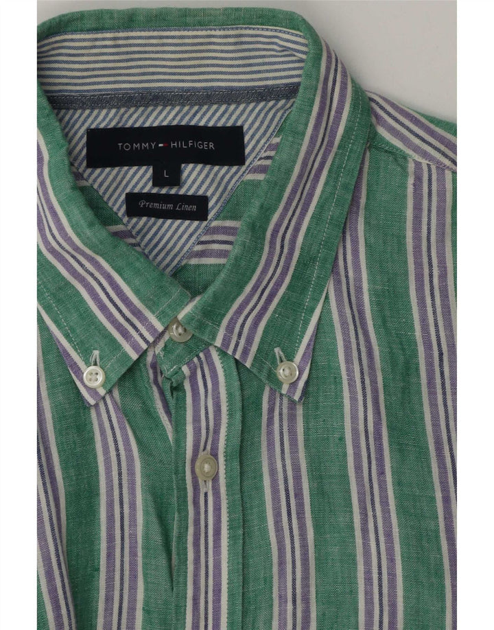 Camisa Tommy Hilfiger Hombre Grande Lino Rayas Verde