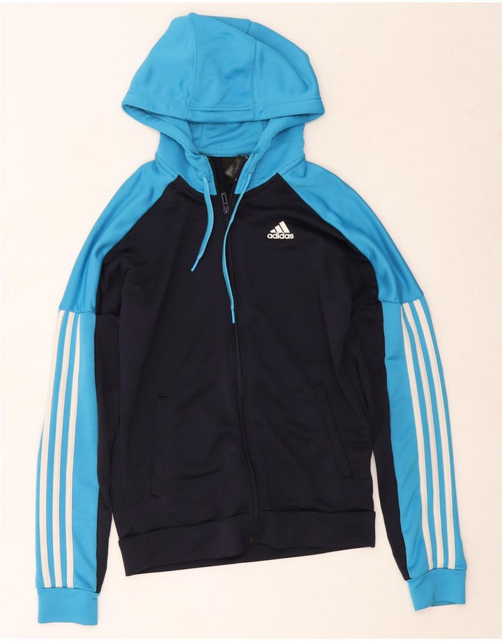Adidas Hombre Zip Sudadera Con Capucha Suéter Pequeño Azul Marino Colorblock Poliéster