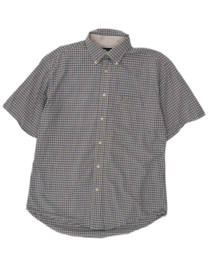 Camisa Tommy Hilfiger Hombre de Manga Corta de Algodón a Cuadros Azul Medio