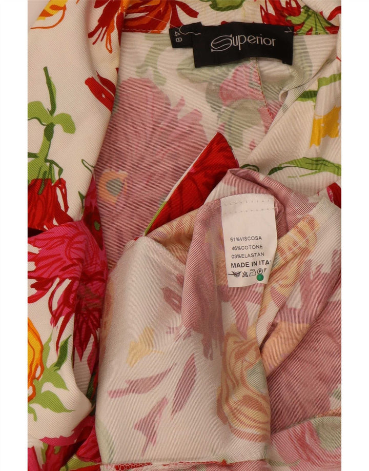 Superior Mujer 3 Botones Manga 3/4 Blazer Chaqueta IT 48 XL Blanco Floral
