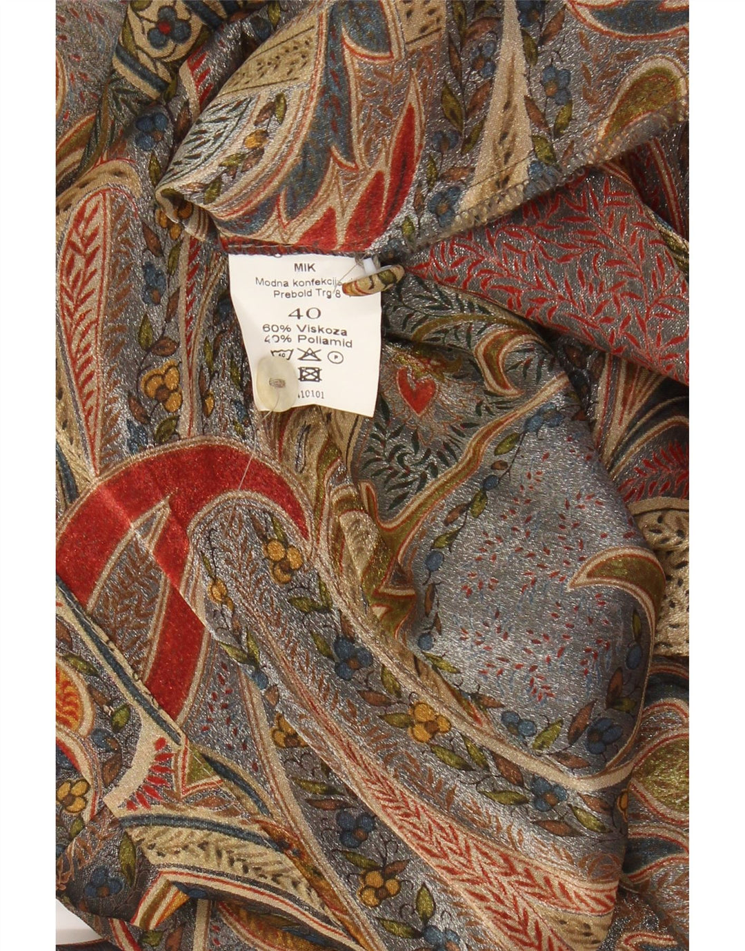 VINTAGE Mujer Camisa Larga Blusa EU 40 Medio Beige Paisley Viscosa