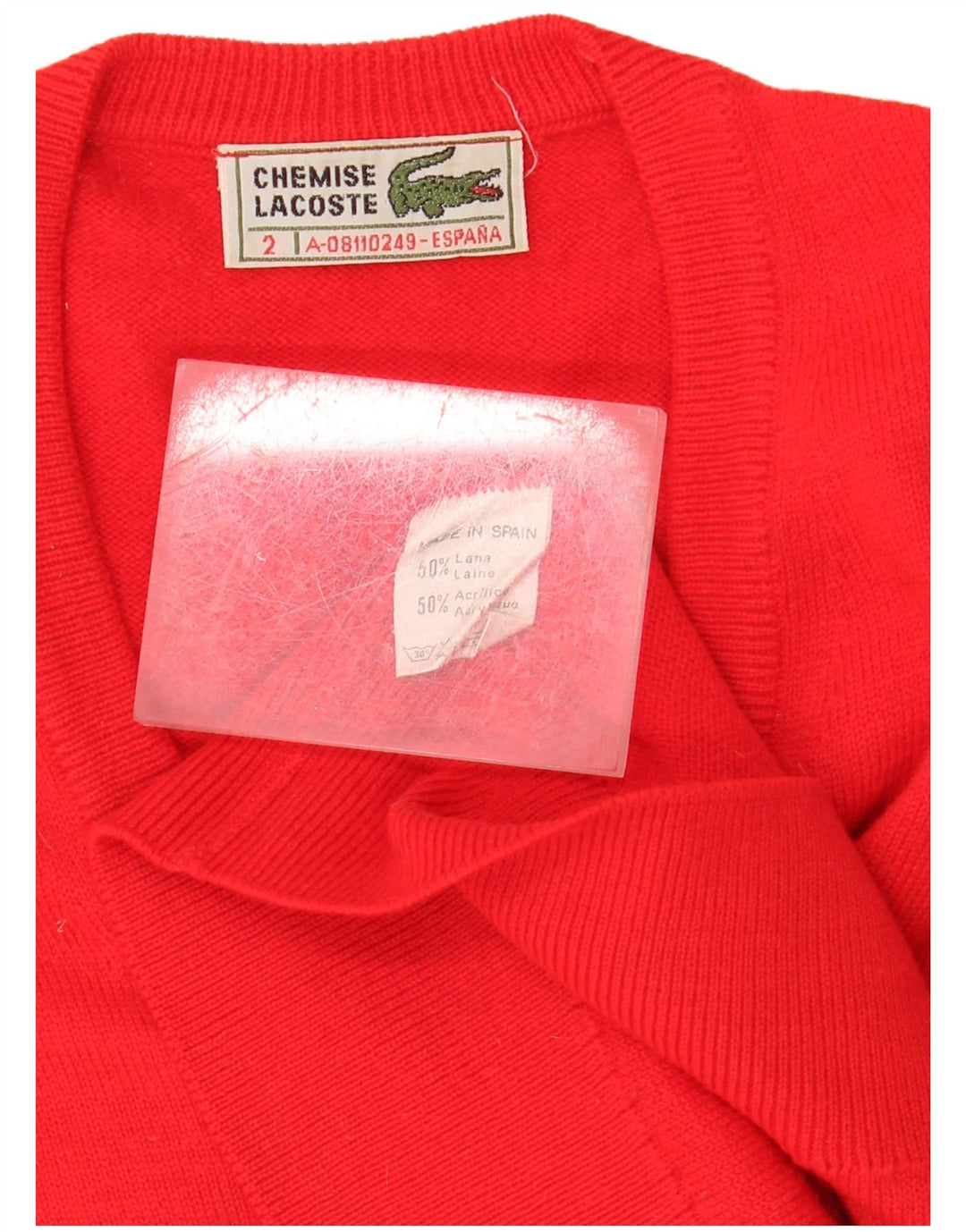 LACOSTE Jersey holgado con cuello en V para hombre talla 2 XS lana roja