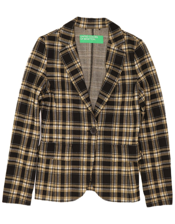 Benetton Chaqueta Americana De 1 Botón Para Mujer UK 40 Small Black Check Poliéster