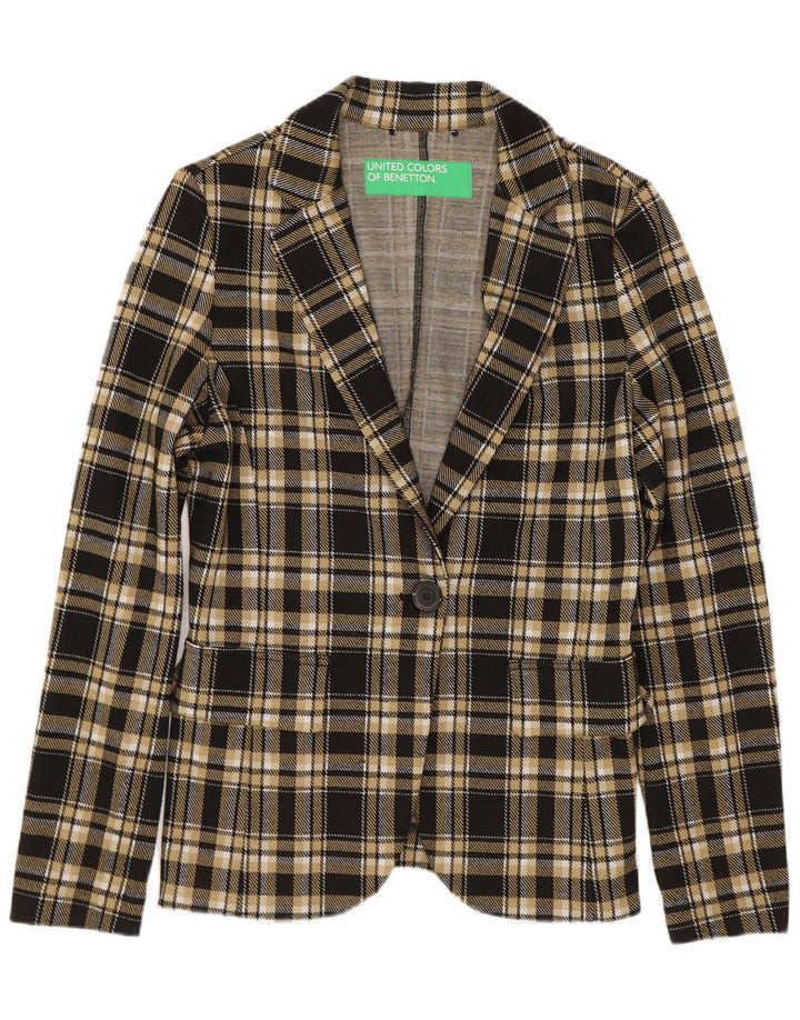 Benetton Chaqueta Americana De 1 Botón Para Mujer UK 40 Small Black Check Poliéster