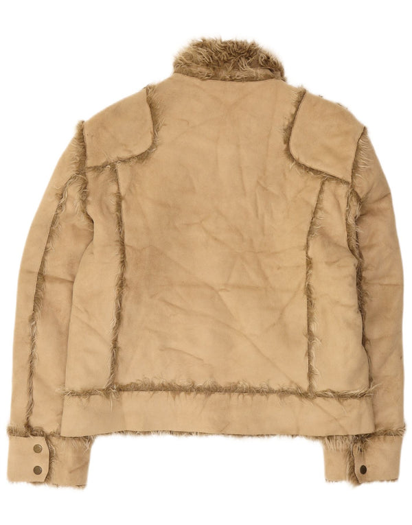 Zara Mujer Sherpa Chaqueta UK 46 Grande Acrílico Beige