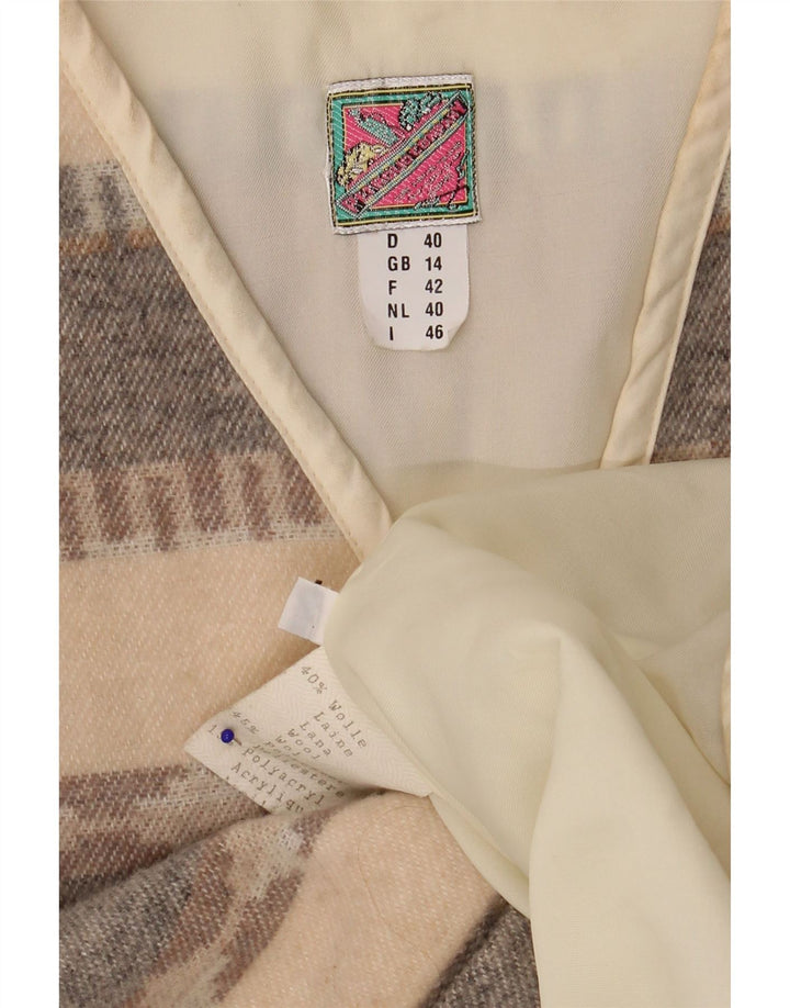 Vintage mujer Gilet Reino Unido 14 lana geométrica beige grande