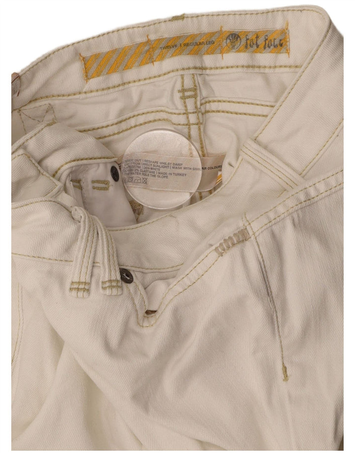 FAT FACE Vaqueros rectos de cintura baja para mujer UK 12 Medium W32 L31 Blanco