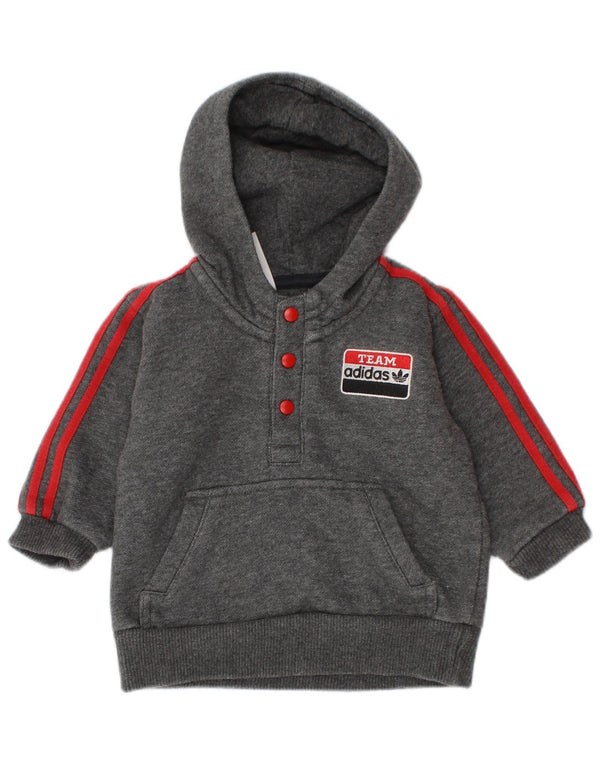 Adidas - Sudadera con capucha para bebé niño, diseño gráfico, cuello con botones, 3-6 meses, gris moteado
