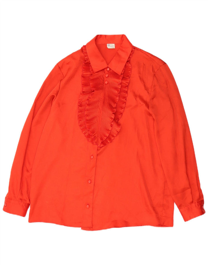 BIANCHI Blusa camisera con volantes en la parte delantera para mujer UK 40 XL Poliéster rojo