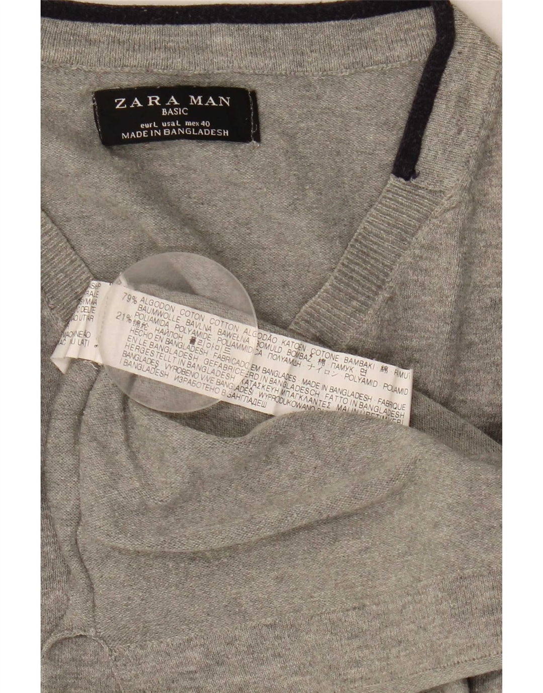 Zara Hombre Jersey Con Cuello En V Jersey Grande Gris Algodón