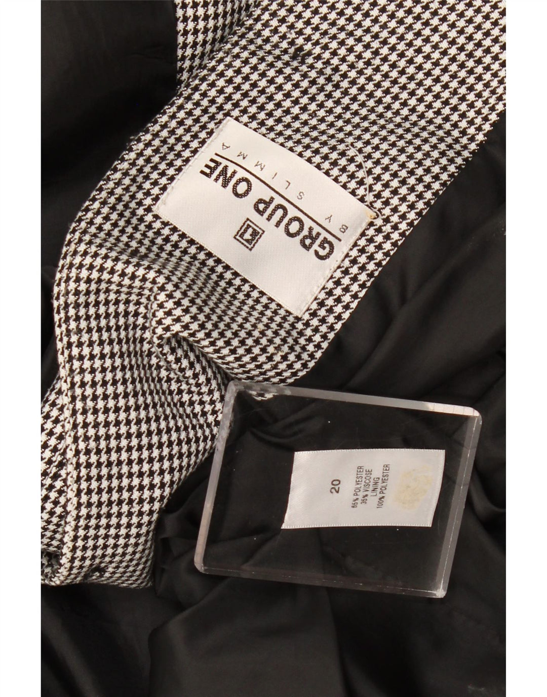 Vintage mujer bomber chaqueta Reino Unido 20 2XL negro Houndstooth poliéster