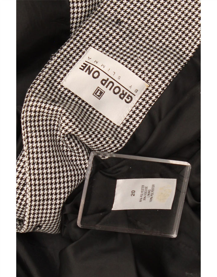 Vintage mujer bomber chaqueta Reino Unido 20 2XL negro Houndstooth poliéster