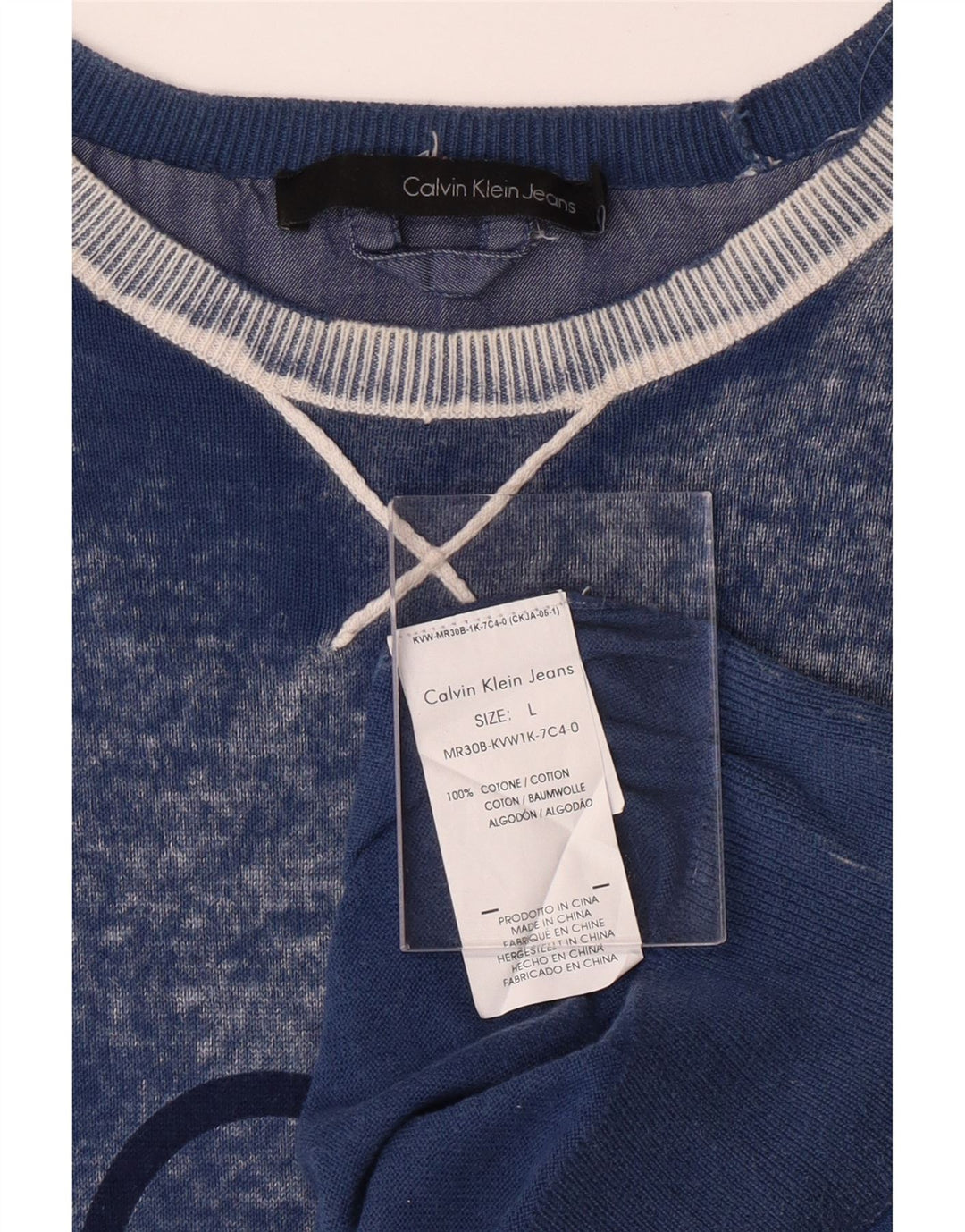 CALVIN KLEIN JEANS Suéter tipo jersey con cuello barco para hombre, teñido anudado azul grande