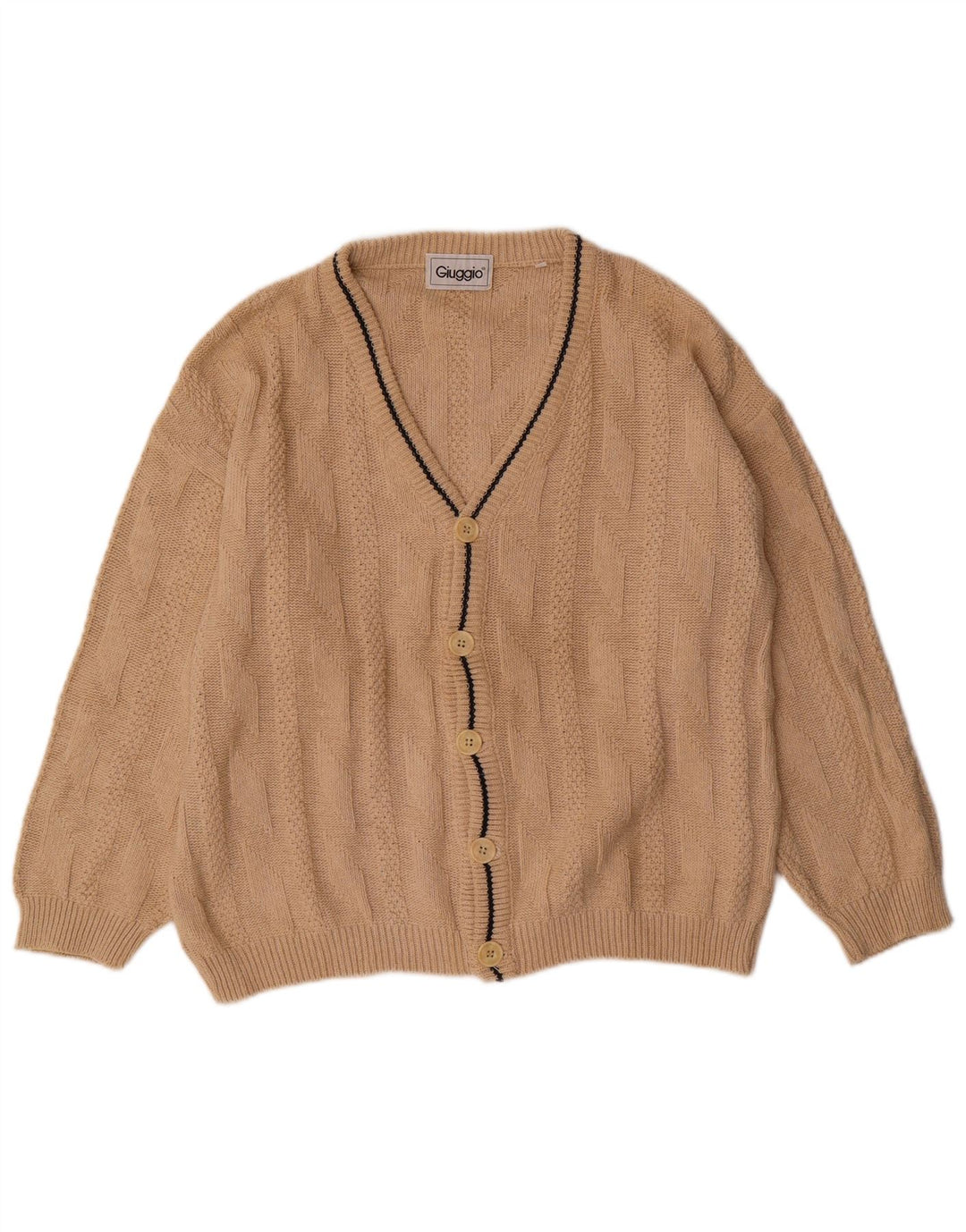 VINTAGE Hombres Cardigan Suéter Grande Algodón Beige