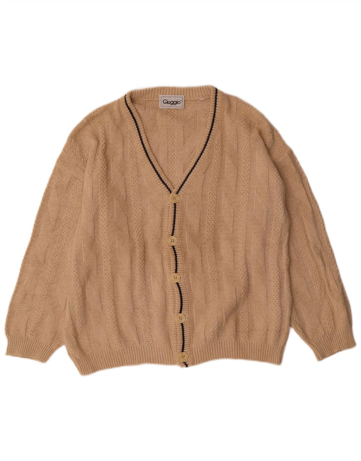 VINTAGE Hombres Cardigan Suéter Grande Algodón Beige