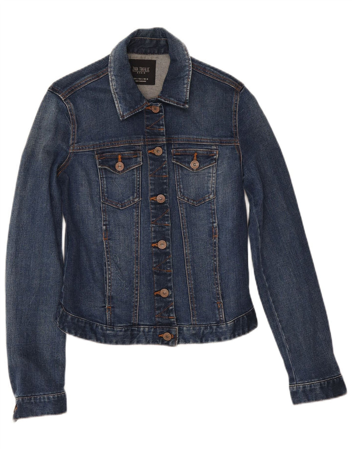 Zara Mujer Crop Denim Chaqueta UK 10 Small Azul Algodón