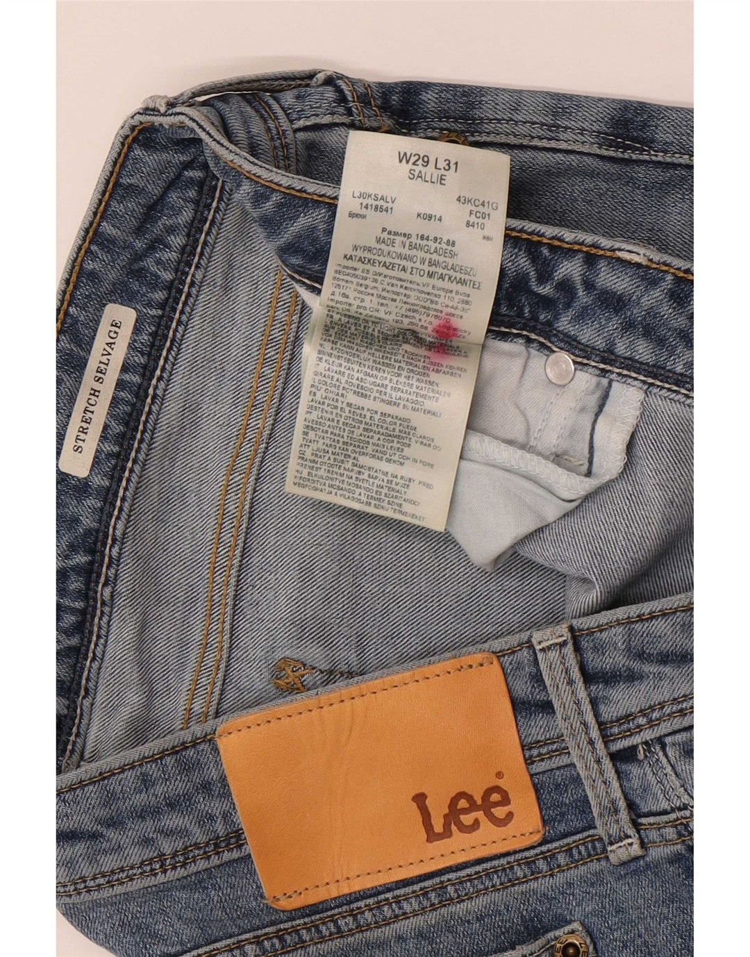 Vaqueros ajustados elásticos Selvage para hombre Lee W29 L31 Algodón azul