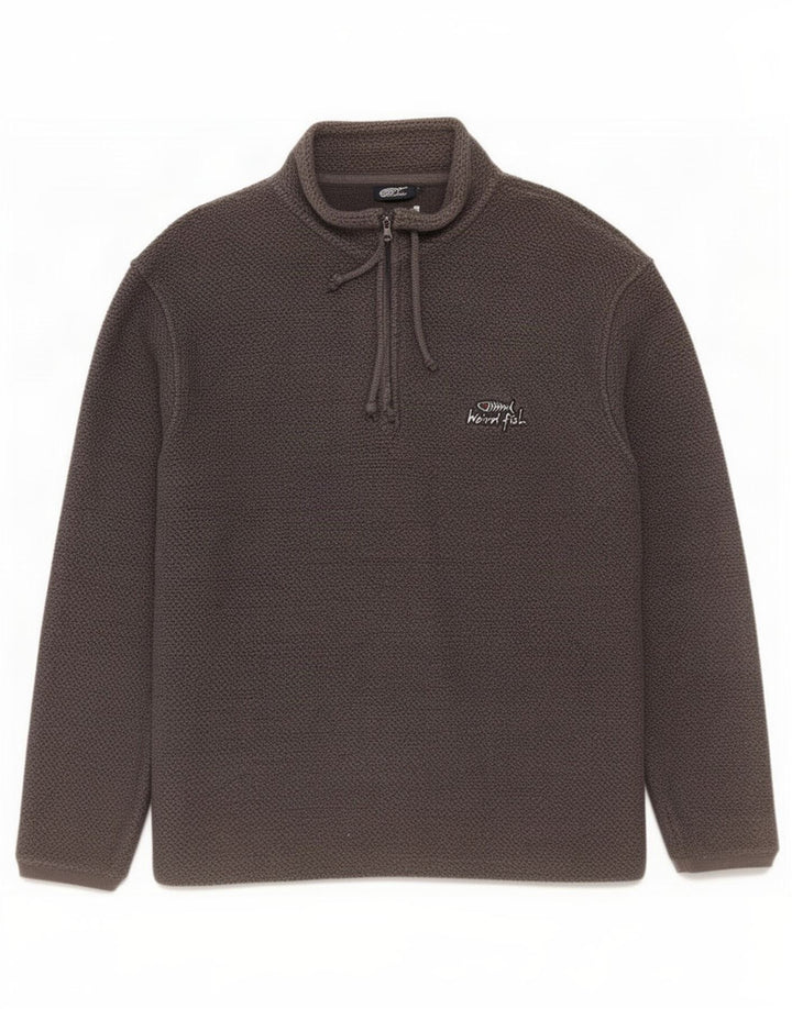 Weird Fish Suéter tipo jersey con cuello y cremallera para hombre Algodón gris grande