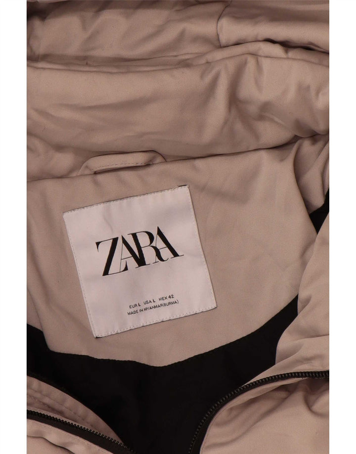 Zara Mujer Chaqueta Acolchada Con Capucha UK 44 Grande Poliéster Gris