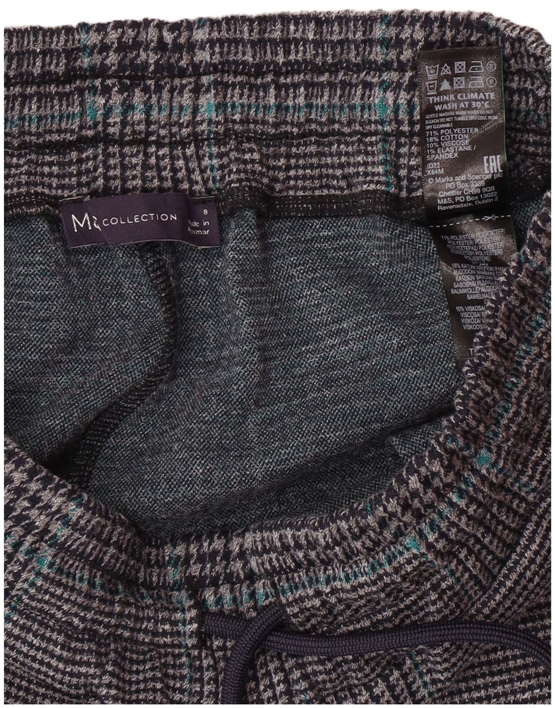 MARKS & SPENCER Pantalones de chándal para mujer UK 8 Small Grey Houndstooth