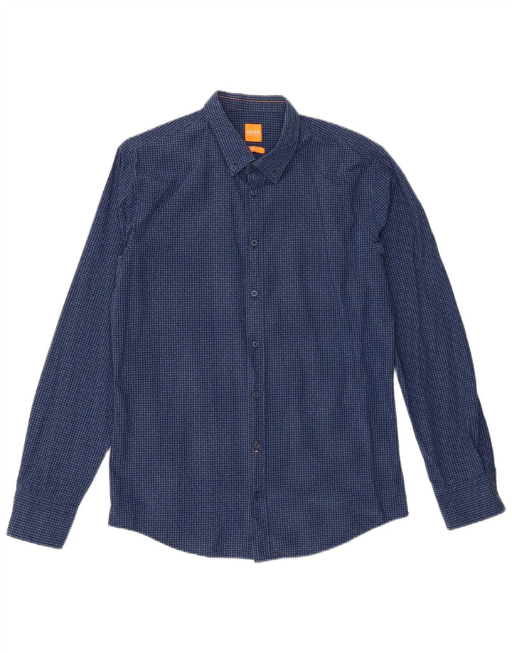 Camisa Hugo Boss Hombre Slim Fit Cuadros Azules Grandes