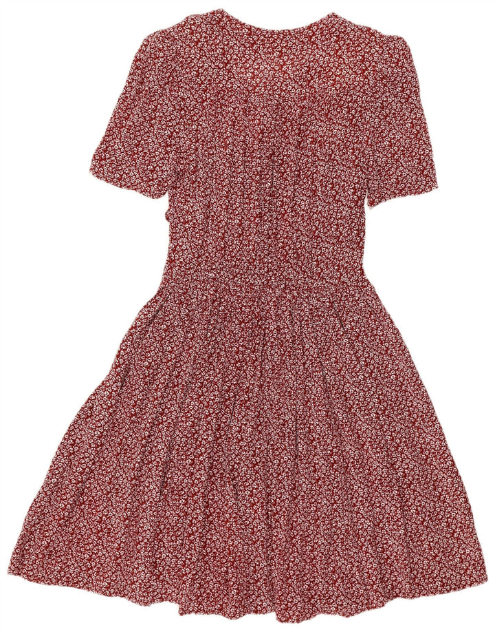 VINTAGE Mujer Empire Vestido Reino Unido 14 Grande Borgoña Floral