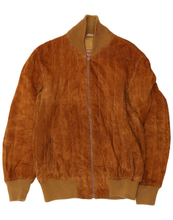 Vintage hombres ante bomber chaqueta IT 48 cuero marrón medio