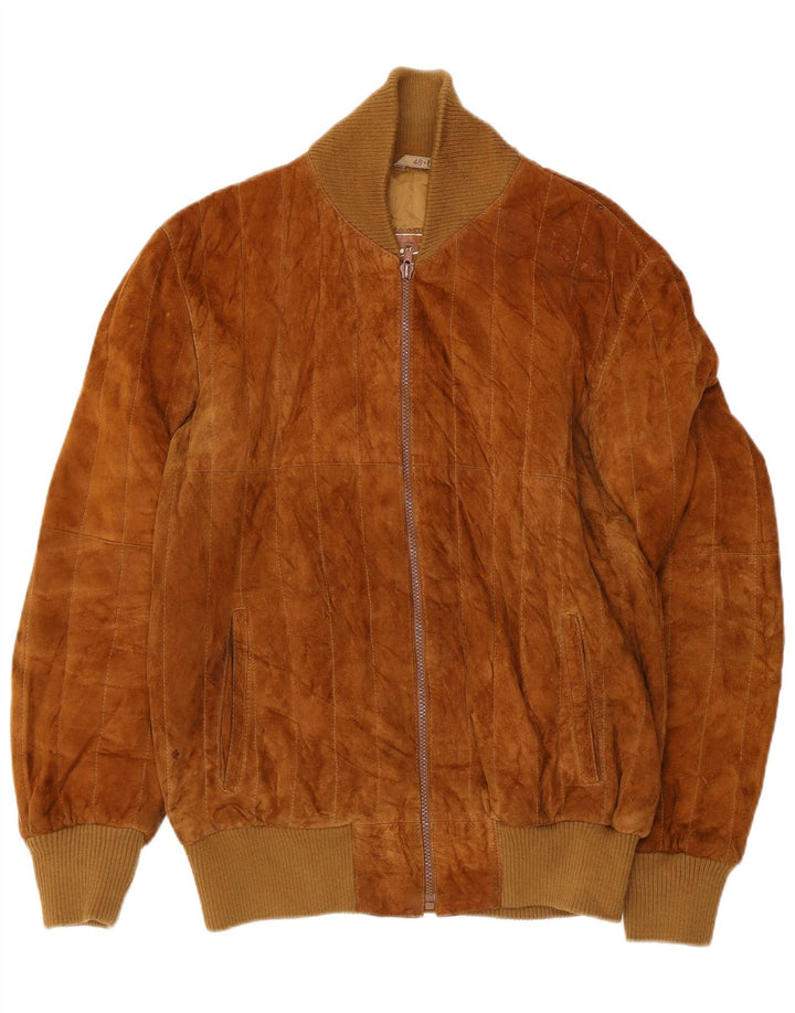 Vintage hombres ante bomber chaqueta IT 48 cuero marrón medio