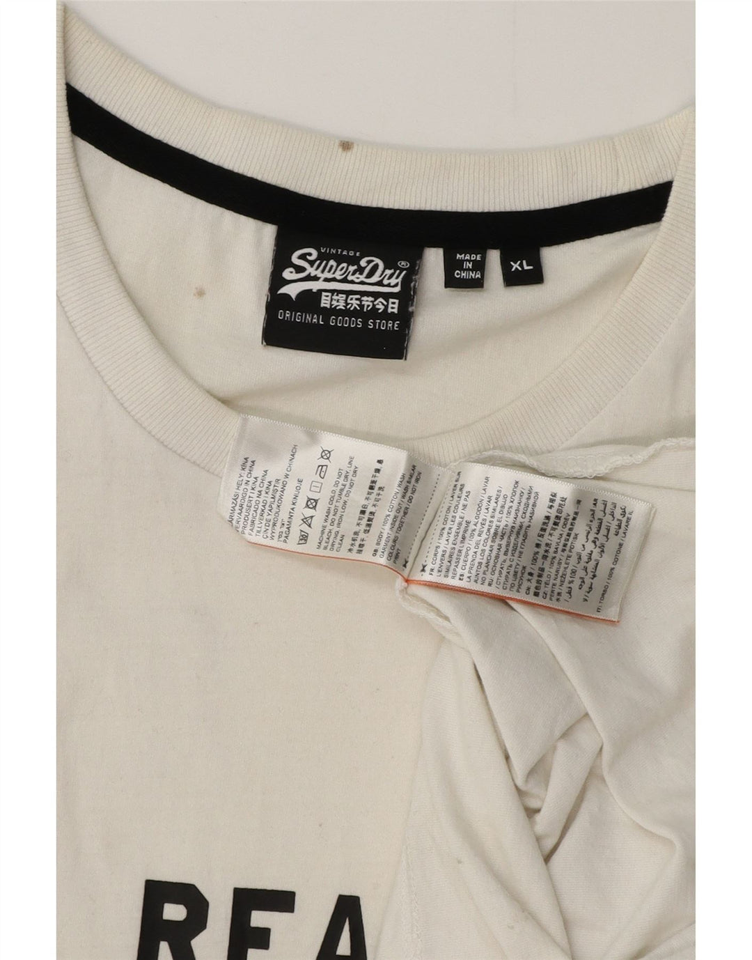 SUPERDRY Hombre Camiseta Gráfica Top XL Algodón Blanco