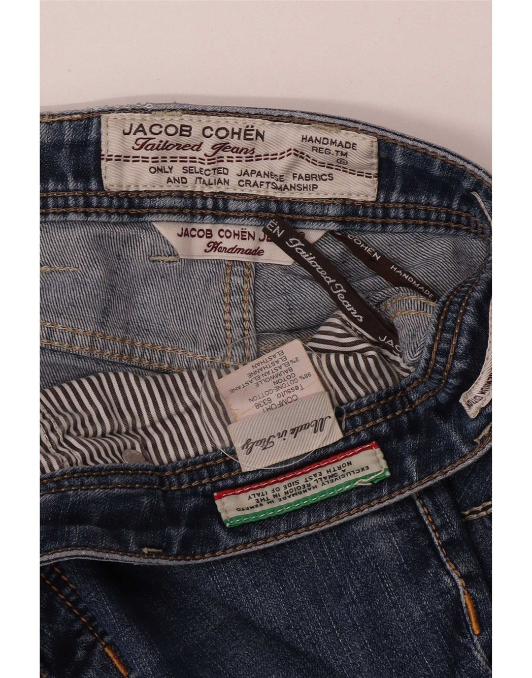 Jacob Cohen Jeans delgados hechos a mano para hombre W35 L29 Algodón azul