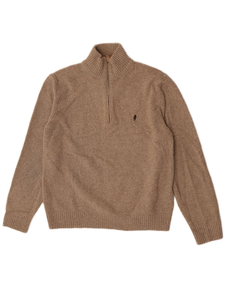 Marlboro Classics - Jersey con cuello y cremallera para hombre, talla grande, lana beige