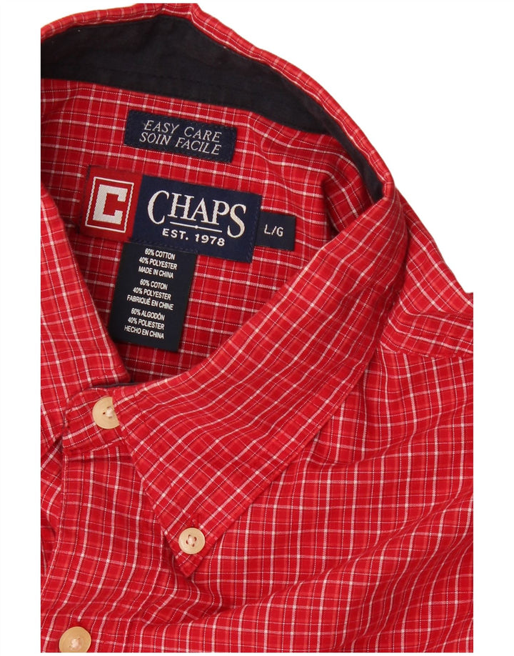 CHAPS Camisa de manga corta para hombre de algodón a cuadros rojos grandes