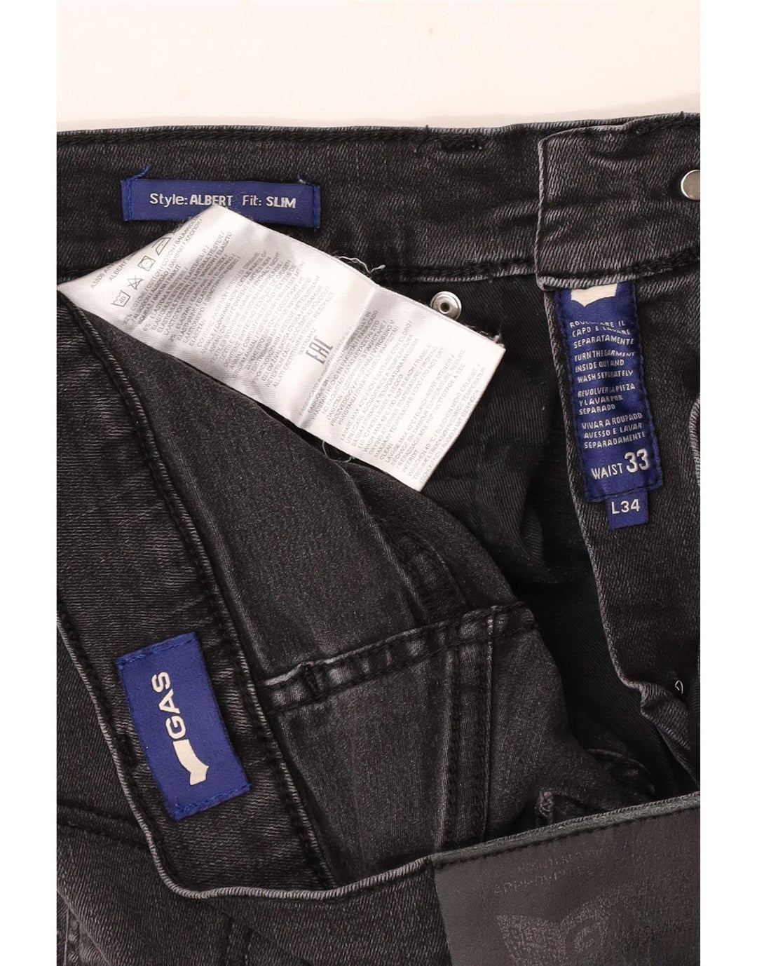 Vaqueros ajustados desgastados para hombre Gas W33 L34 Algodón negro