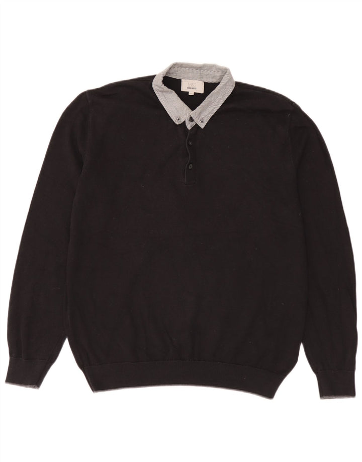 Marks & Spencer Suéter tipo jersey con cuello tipo polo y corte regular para hombre, talla grande, negro