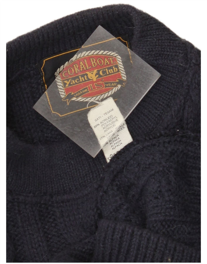 VINTAGE suéter de cuello redondo para mujer Reino Unido 18 XL Acrílico azul marino