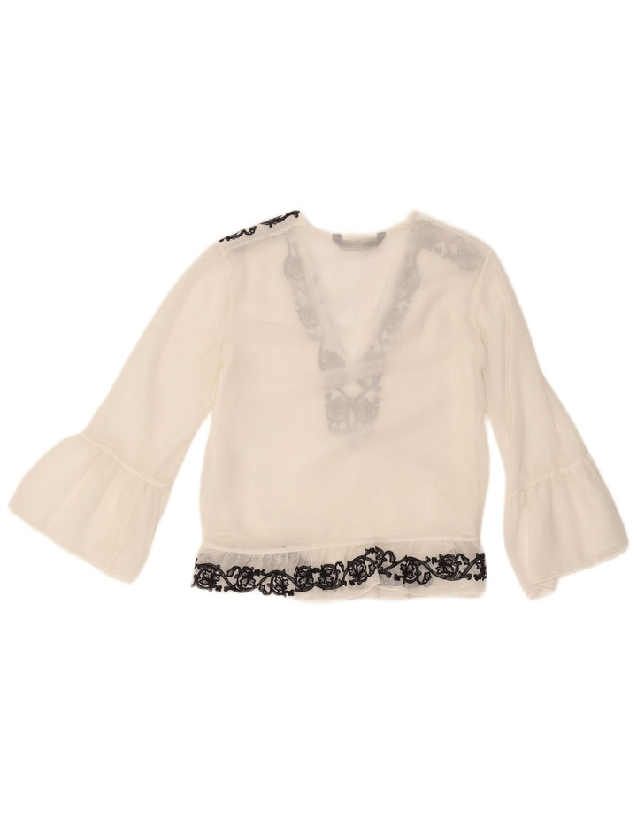 Zara Blusa de manga larga para mujer Top UK 10 Small White Floral Poliéster