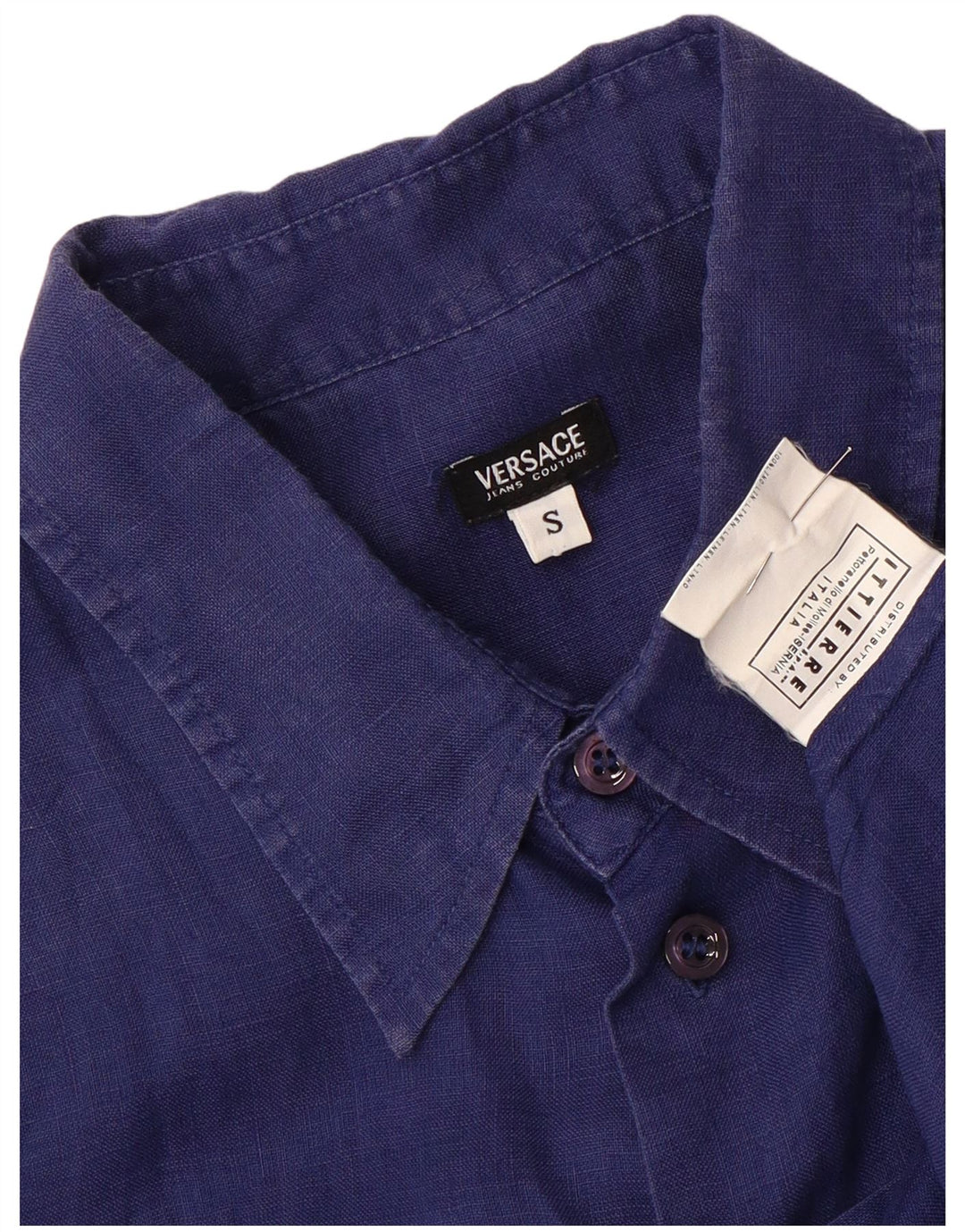 Versace Hombre Camisa Manga Corta Small Lino Azul Marino
