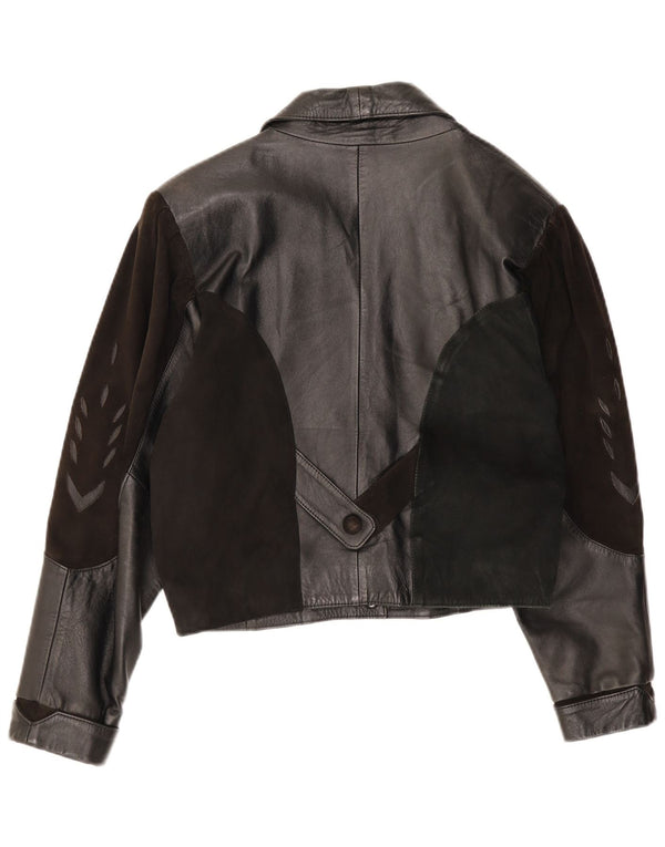 Vintage mujer chaqueta de cuero Reino Unido 14 medio negro patchwork