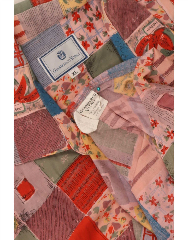 Camisa vintage de manga corta para hombre XL Algodón patchwork multicolor