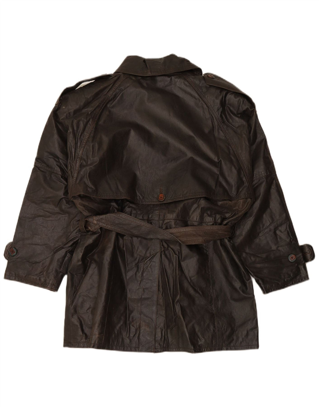 VINTAGE Abrigo de cuero de doble pecho para mujer EU 38 Cuero marrón medio