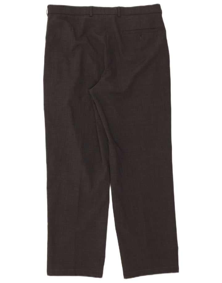 Marks & Spencer Pantalones de traje con pinzas a medida para hombre W34 L28 Poliéster gris