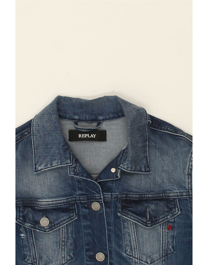 REPLAY Womens Crop Denim Jacket UK 12 Medium Blue Cotton Vintage Replay and Second-Hand Replay from Messina Hembry 