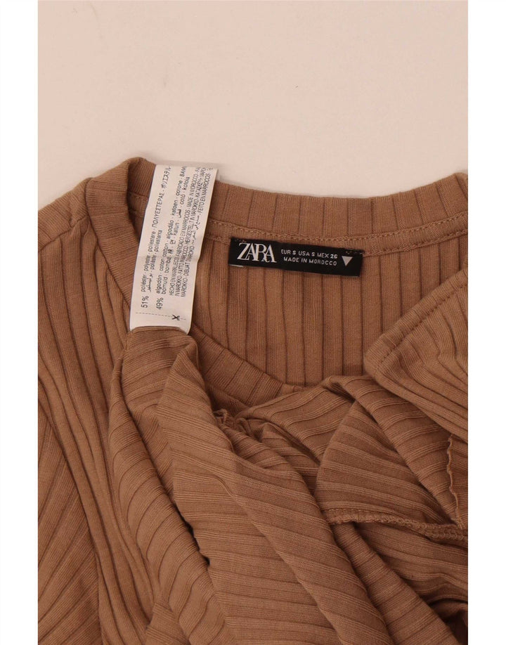 Zara Mujer Vestido Ajustado UK 8 Pequeño Poliéster Beige