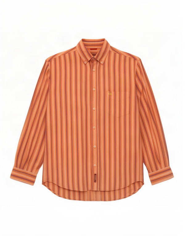 Camisa Carrera Hombre Grande Algodón Rayas Naranja