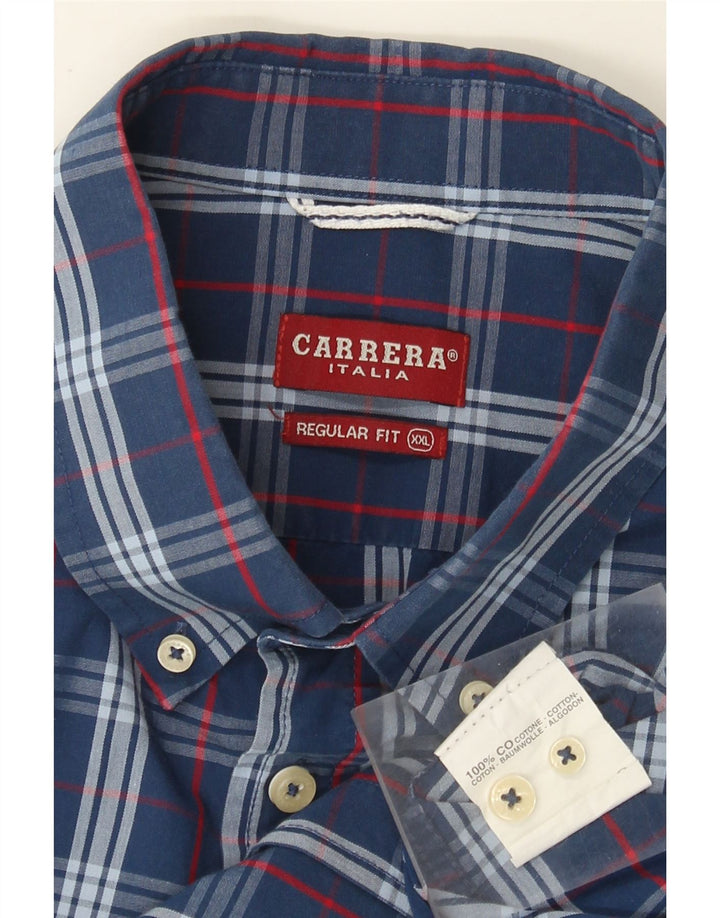 Carrera Camisa de manga corta para hombre de corte regular, talla 2XL, algodón a cuadros azul