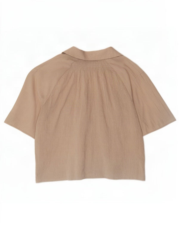 Zara Blusa camisera extragrande de manga corta para mujer UK 6 XS Viscosa beige
