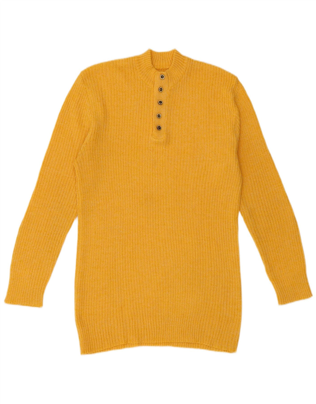 Vintage hombres botón cuello jersey suéter pequeño amarillo