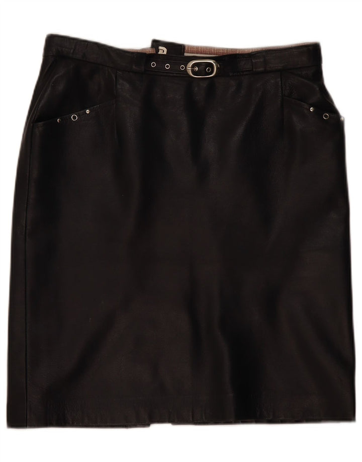 Falda de cuero vintage para mujer W32 grande negro