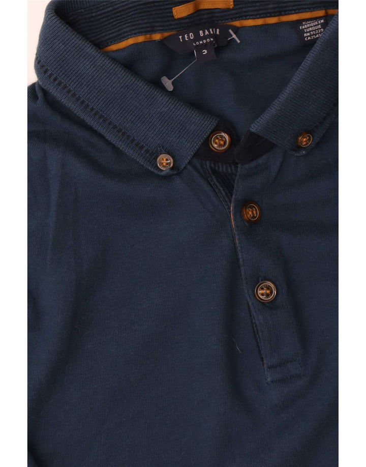 Ted Baker Polo de manga larga para hombre talla 3 mediano algodón azul marino